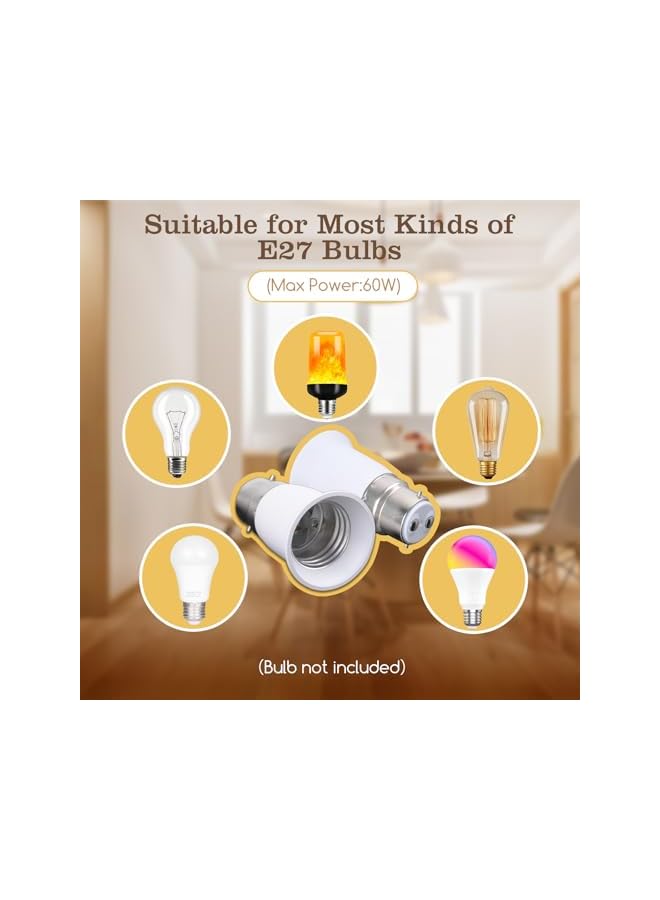 The Bros محول مقبس B22 إلى E27، أقصى طاقة 60 واط محول لمبة بايونت إلى لولب، AC100-240V محول قاعدة مصباح BC إلى ES لمبات قاعدة E27 LED، لمبات متوهجة ولمبات CFL - 3 عبوات - Image 4