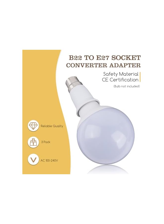 The Bros محول مقبس B22 إلى E27، أقصى طاقة 60 واط محول لمبة بايونت إلى لولب، AC100-240V محول قاعدة مصباح BC إلى ES لمبات قاعدة E27 LED، لمبات متوهجة ولمبات CFL - 3 عبوات - Image 3