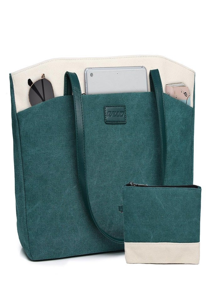 RAVUO Canvas Tote Bag for Women - 15.6 inch Laptop Shoulder Bag, Casual Briefcase Handbag Purse for Travel, Office - Image 1