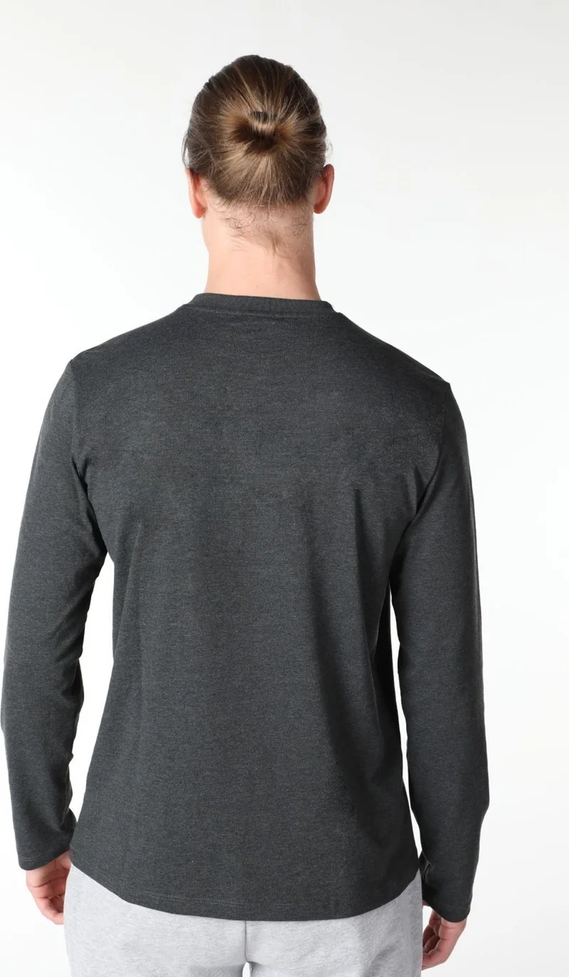 Defy's Men's Printed Long Sleeve Crew Neck T-Shirt Anthracite