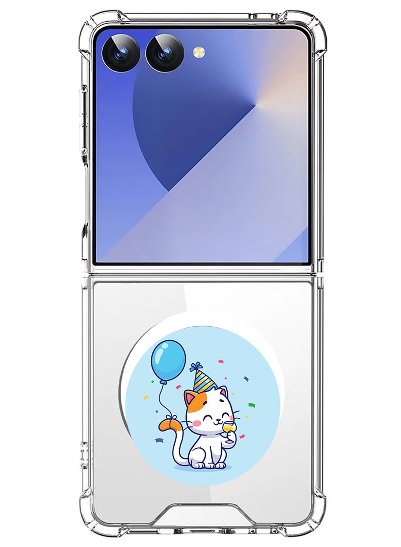 Theodor Magnetic Case for Samsung Galaxy Z Flip 7 Compatible with MagSafe Wireless Charging, Shockproof Phone Bumper Cover Cute Cat Birthday - Image 1