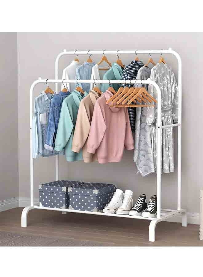 BLOOMING TIME 2 Row Metal Clothes Rack, 2 Pairs Rails, Clothes and Shoes Storage, Bedroom Storage Organizer, Easy Assembly, Non-Slip Beads Design - Image 1