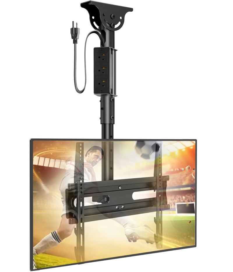 AX WABER Ceiling TV Mount with Power Outlet for 27-65 inch Flat Screen Displays, Max VESA 400x400mm, Hang Adjustable Ceiling TV Bracket Fits Most LCD LED TVs, Pole Ceiling Mount Holds up to 110lbs - Image 1