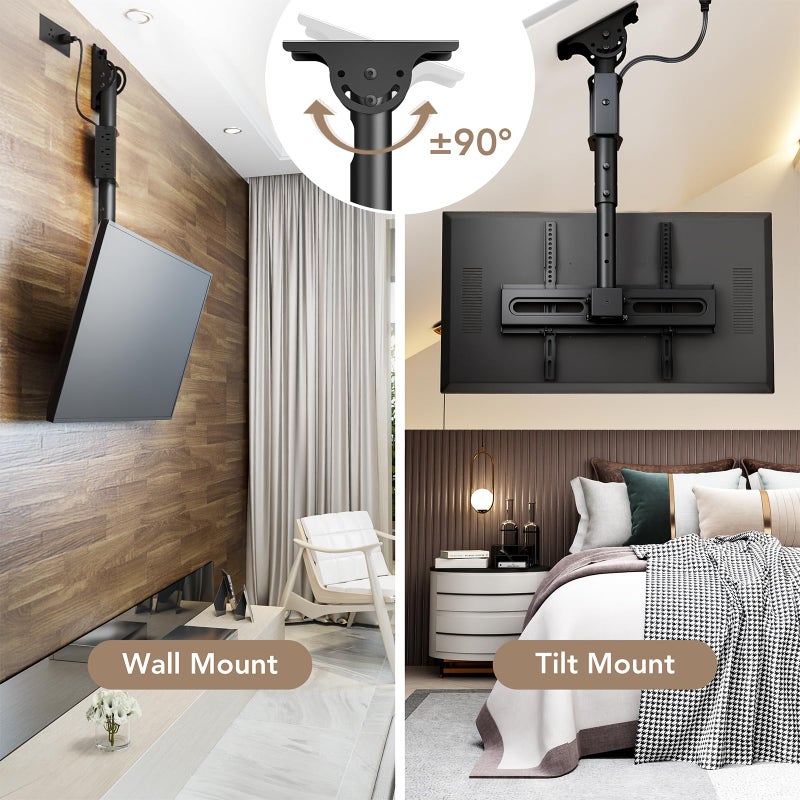 AX WABER Ceiling TV Mount with Power Outlet for 27-65 inch Flat Screen Displays, Max VESA 400x400mm, Hang Adjustable Ceiling TV Bracket Fits Most LCD LED TVs, Pole Ceiling Mount Holds up to 110lbs - Image 4