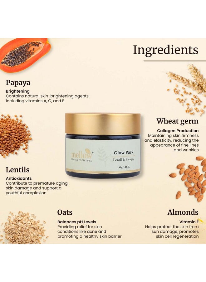 MELLOW Herbals Ayurvedic Glow Pack (50Gm) For Radiant Glow & Even Skin Tone Papaya Oat Grain Wheat Germ & Almond Oil Tan Removal Ayush Certified Gmo Paraben And Silicone Free  - Image 2