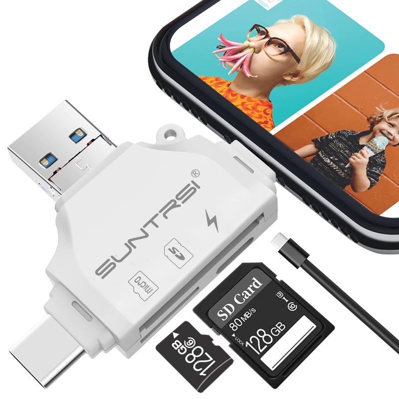 SUNTRSI SD/Micro SD Card Reader for iPhone/ipad/Android/Mac/Computer/Camera,Portable Memory Card Reader 4 in 1 Micro SD Card Adapter&Trail Camera Viewer Compatible for TF and SD Card - Image 1