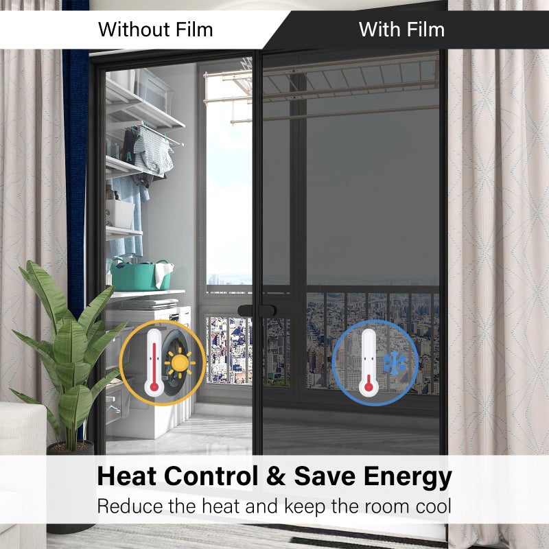 Kromapolis One Way Window Privacy Film Reflective Mirror Home Window Tint, Daytime Privacy Heat Control Anti UV Glass Tinting Static Cling (Black-Silver, 17.5 x 78.7 inch) - Image 5