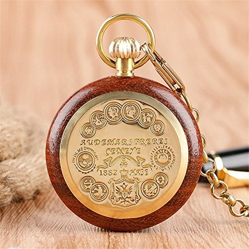 TREEWETO Wooden Mechanical Roman Numerals Pocket Watch Open Face Fob Watch for Men Women - Image 5