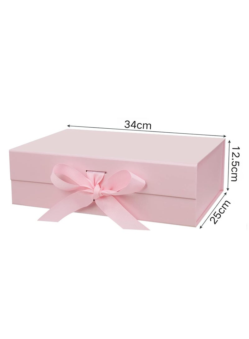 إيزي صندوق الهدايا الوردي مع الشريط ، 34x25x12.5 سم صناديق الهدايا الفاخرة للهدايا مع الأغطية المغناطيسية الإغلاق مستطيل قابل للطي للمهرجان والذكرى السنوية وعيد الميلاد هدية التعبئة والتغليف - Image 2
