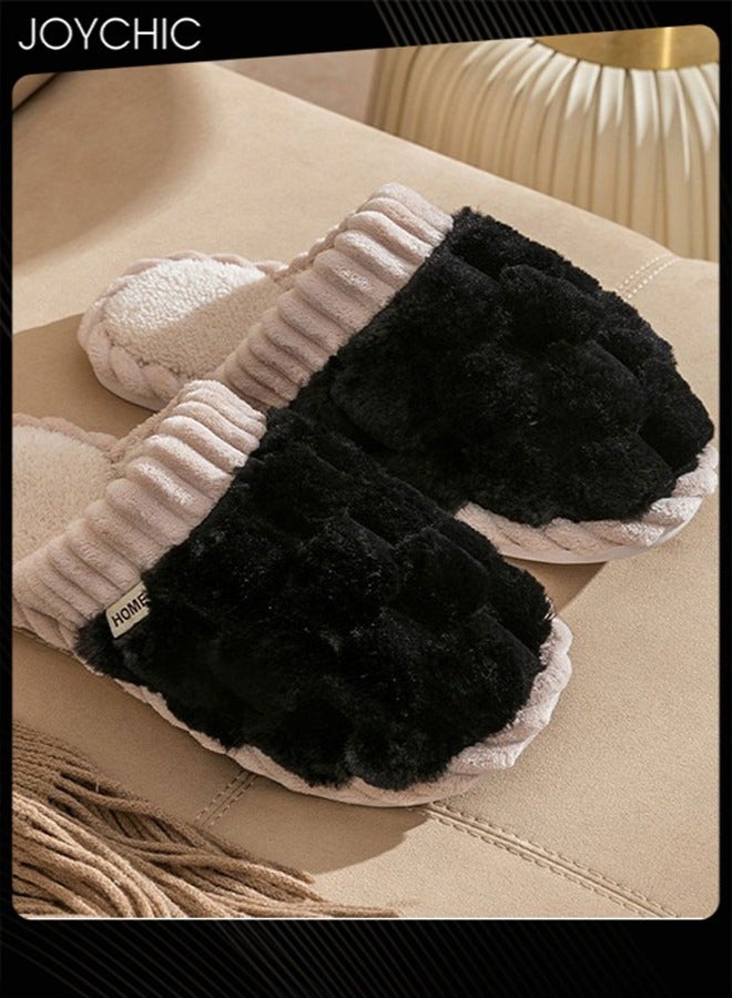 Joychic Men Autumn and Winter Home Flat Slippers Cotton Warm Windproof Breathable Anti-slip Bedroom Slippers Black - Image 2