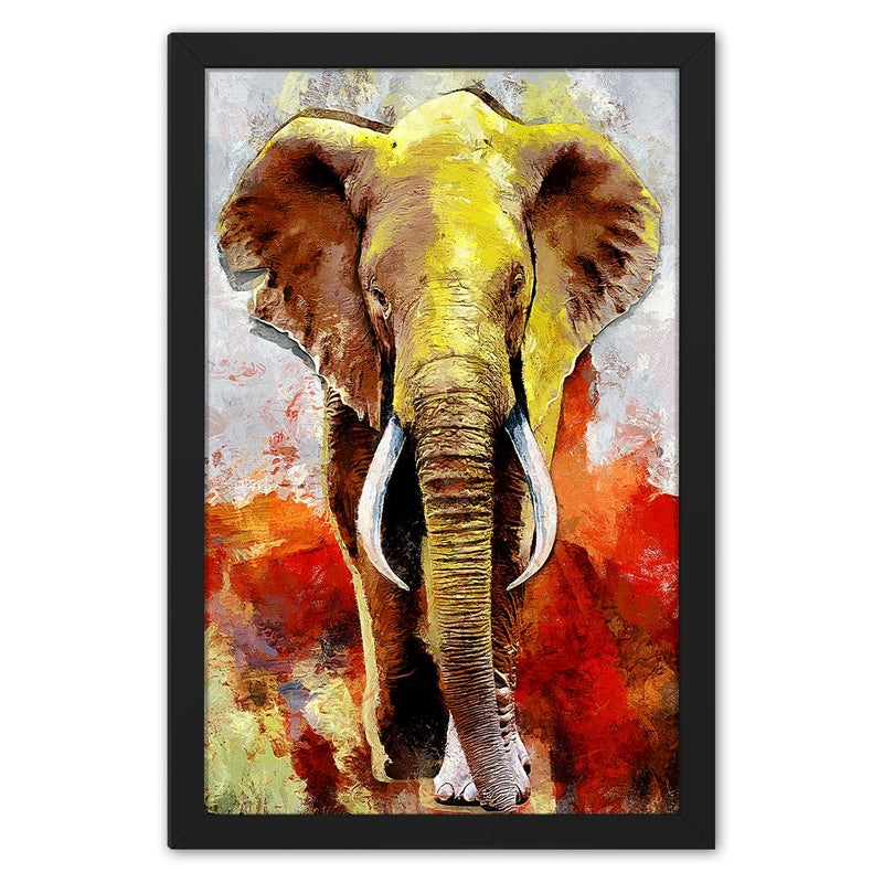 Ritwikas Abstract Wall Art Painting Of Wildlife Elephant In Red Yellow Color With Photo Frame For Interior Design Multicolored 95 X 135 IN Set Of 1