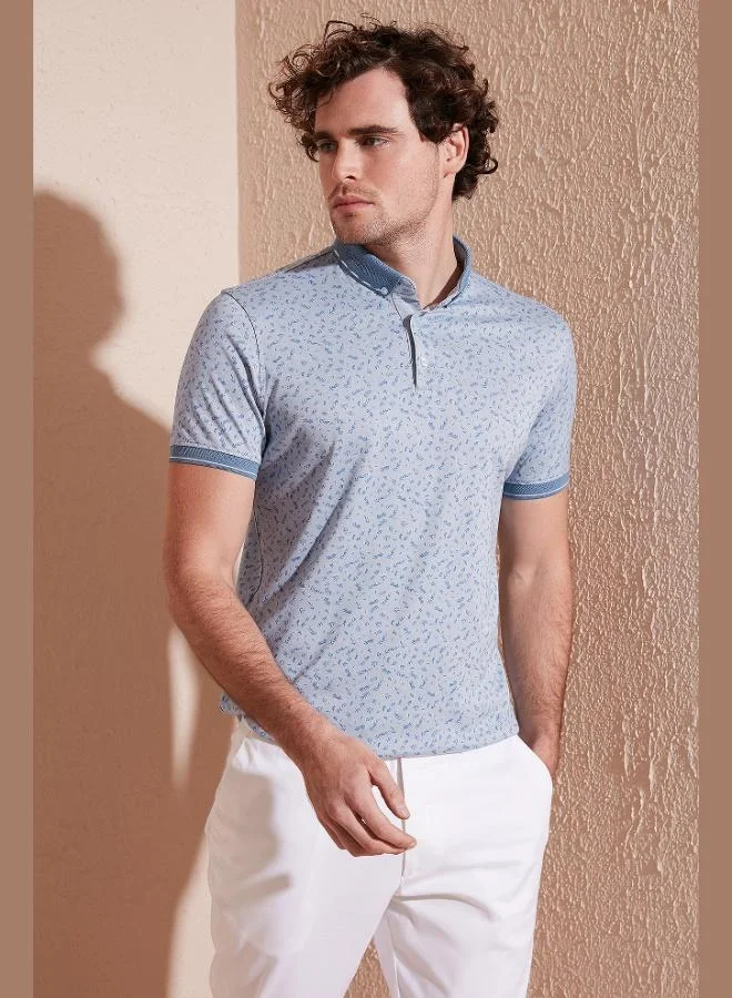 بوراتي تيشيرت بولو قطن رجالي بياقة بولو بقصة ضيقة بنقوش بوراتي