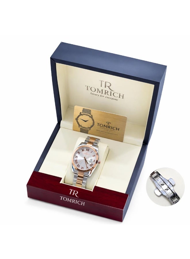 Tomrich Aurelion Men’s Two Tone Stainless Steel Watch – Roman Numeral Dial, Date Display, Quartz Movement, Luxury Business Wrist Watch (Model TR1007-M) tomrich aurelion - Image 4