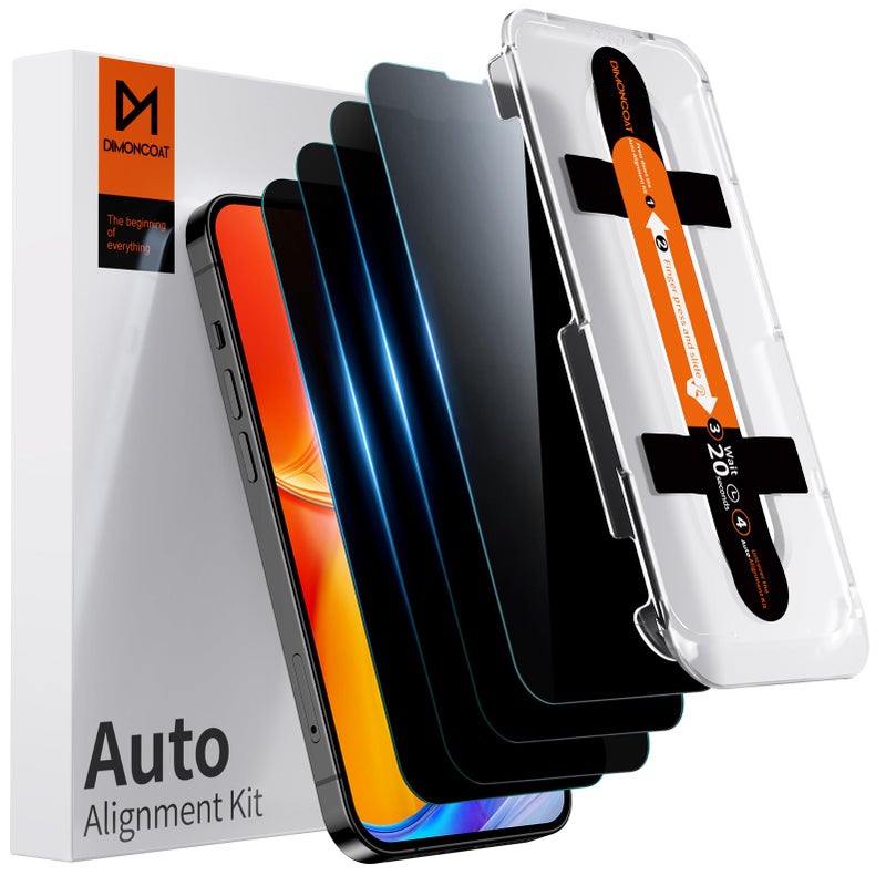 DIMONCOAT 4-PACK Privacy Screen Protector Compatible with iPhone 13 Pro Max/14 Plus [Auto Alignment Kit] [10X Military Protection] 13 Pro Max/14 Plus 6.7 inch Tempered Glass Film [Case Friendly] - Image 1
