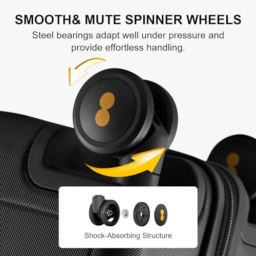 LEVEL8 حقيبة سفر صلبة معتمدة من شركات الطيران، حقائب يد بعجلات، حقيبة سفر خفيفة الوزن ذات قوام مضيء مع قفل TSA، 20 بوصة، سوداء - Image 3