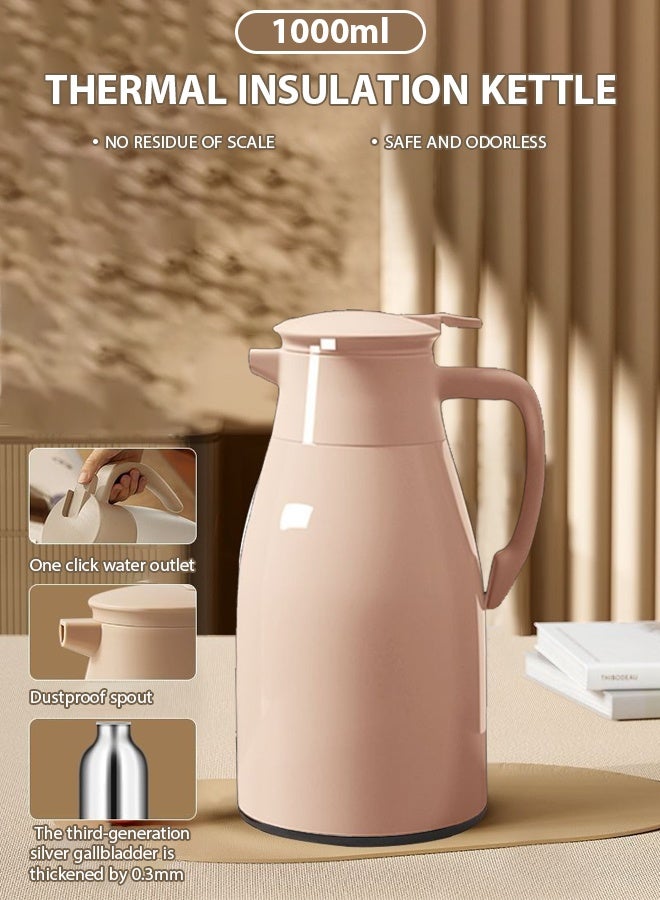 1000ml Coffee And Tea Vacuum Flask,Thermos Bottle,Seven layer insulated kettle,Vacuum Flask,Elegant design for coffee and tea and superior thermal insulation to maintain heat for 48 hours,The button type pouring dustproof spout is thickened and very suitable for use by families, offices, travelers, and the elderly  - Image 1
