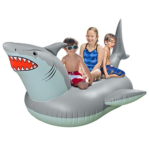 GoFloats Giant Inflatable Shark Pool Float Raft Includes Shark Drink Float - Image 1