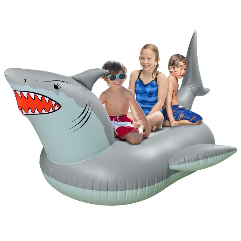GoFloats Giant Inflatable Shark Pool Float Raft Includes Shark Drink Float - Image 2