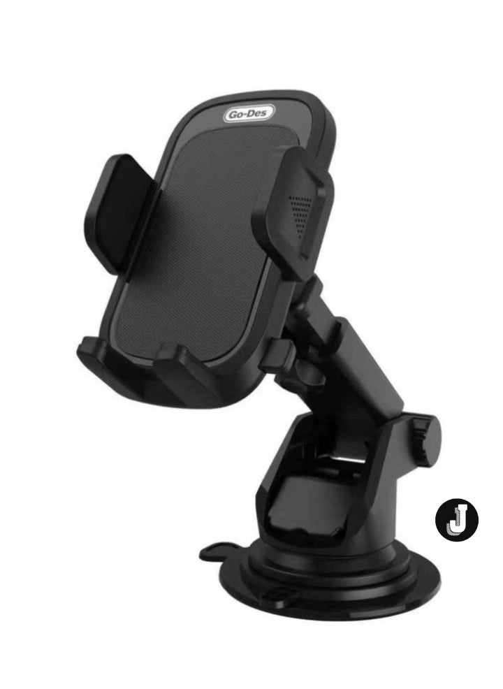 GO-DES Universal Car Phone Holder – 360° Rotating Mobile Mount with Adjustable Arm for Dashboard, Windshield & Air Vent | Secure Grip, One-Touch Release, Hands-Free Navigation & Calls – Black - Image 2