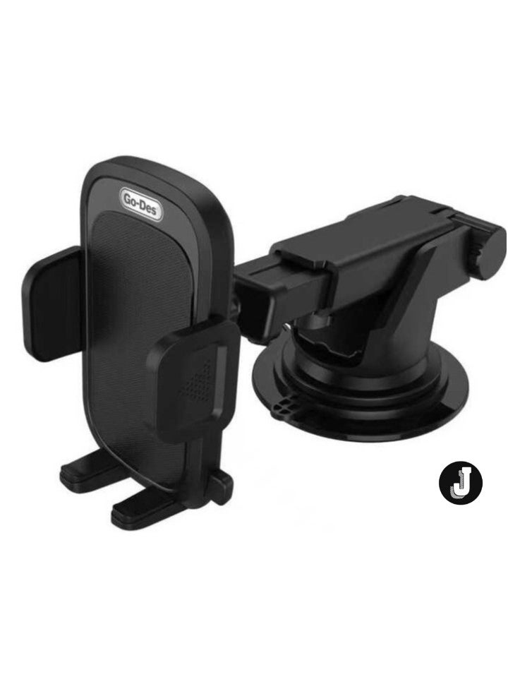 GO-DES Universal Car Phone Holder – 360° Rotating Mobile Mount with Adjustable Arm for Dashboard, Windshield & Air Vent | Secure Grip, One-Touch Release, Hands-Free Navigation & Calls – Black - Image 1