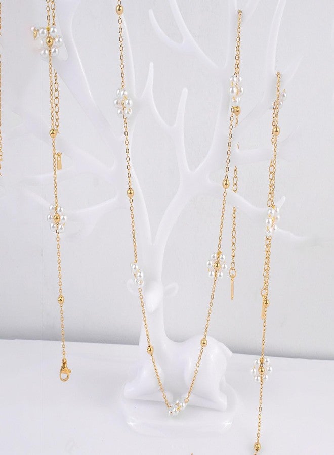 KONPJE 5PCS Daisy Pearl Jewelry Set for Women Gold Flower Choker Necklace Cute Gold Daisy Drop Earrings Adjustable Flower Pearl Bracelet Trendy Jewelry Accessories (5Piece) - Image 4