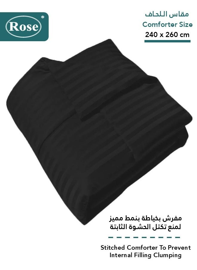 Rose ROSE Luxurious Striped Hotel Comforter, Premium Microfiber, Set of 6 pieces, Soft Lightweight, King size 260x240 cm, Black  - Image 2