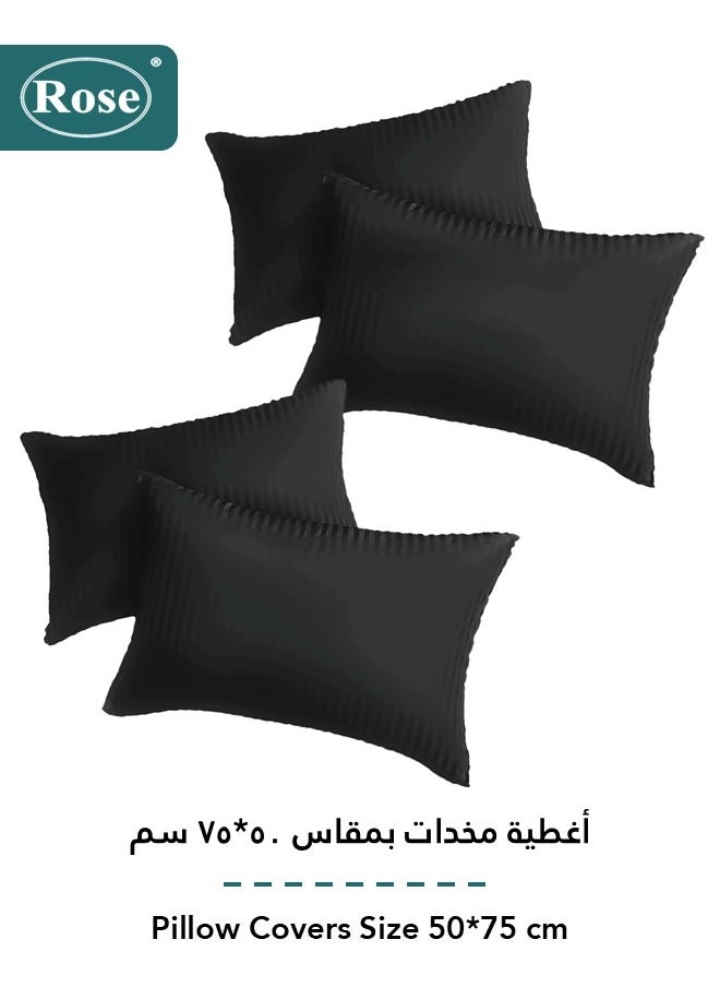 Rose ROSE Luxurious Striped Hotel Comforter, Premium Microfiber, Set of 6 pieces, Soft Lightweight, King size 260x240 cm, Black  - Image 5