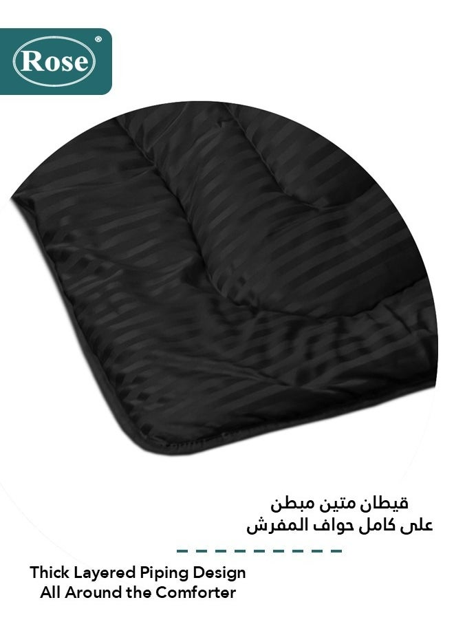 Rose ROSE Luxurious Striped Hotel Comforter, Premium Microfiber, Set of 6 pieces, Soft Lightweight, King size 260x240 cm, Black  - Image 3