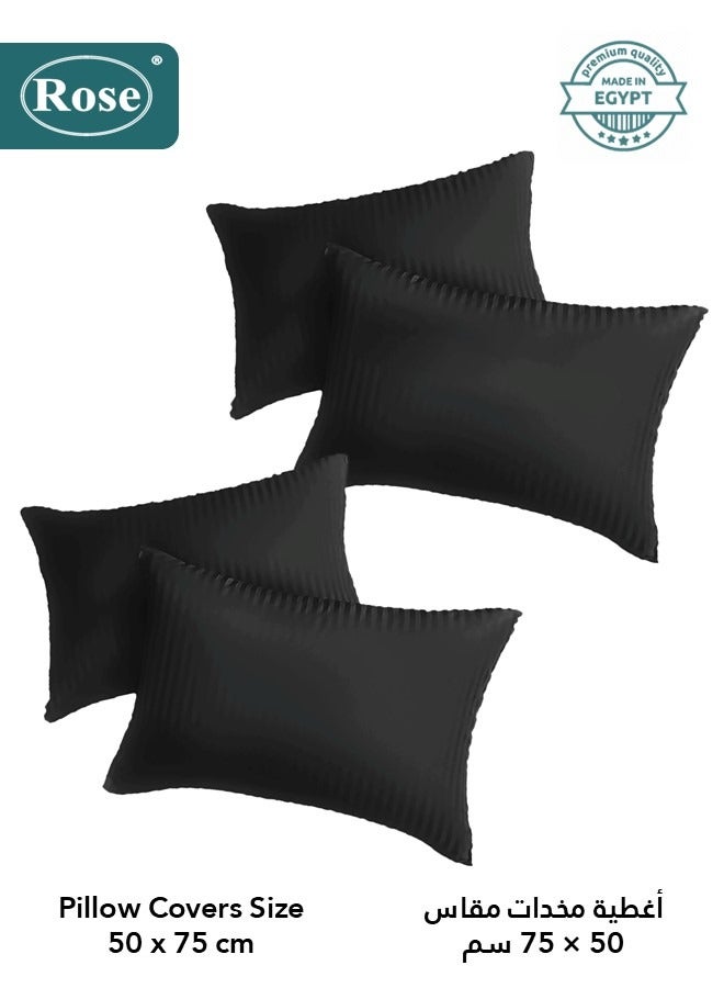 روز طقم مفرش فندقي مزدوج بحشوة ثابتة, مايكروفايبر فاخر, 6 قطع, يناسب سرير 200×200 سم مقاس نفرين كينج, تصميم مقلم فندقي، أسود - Image 5