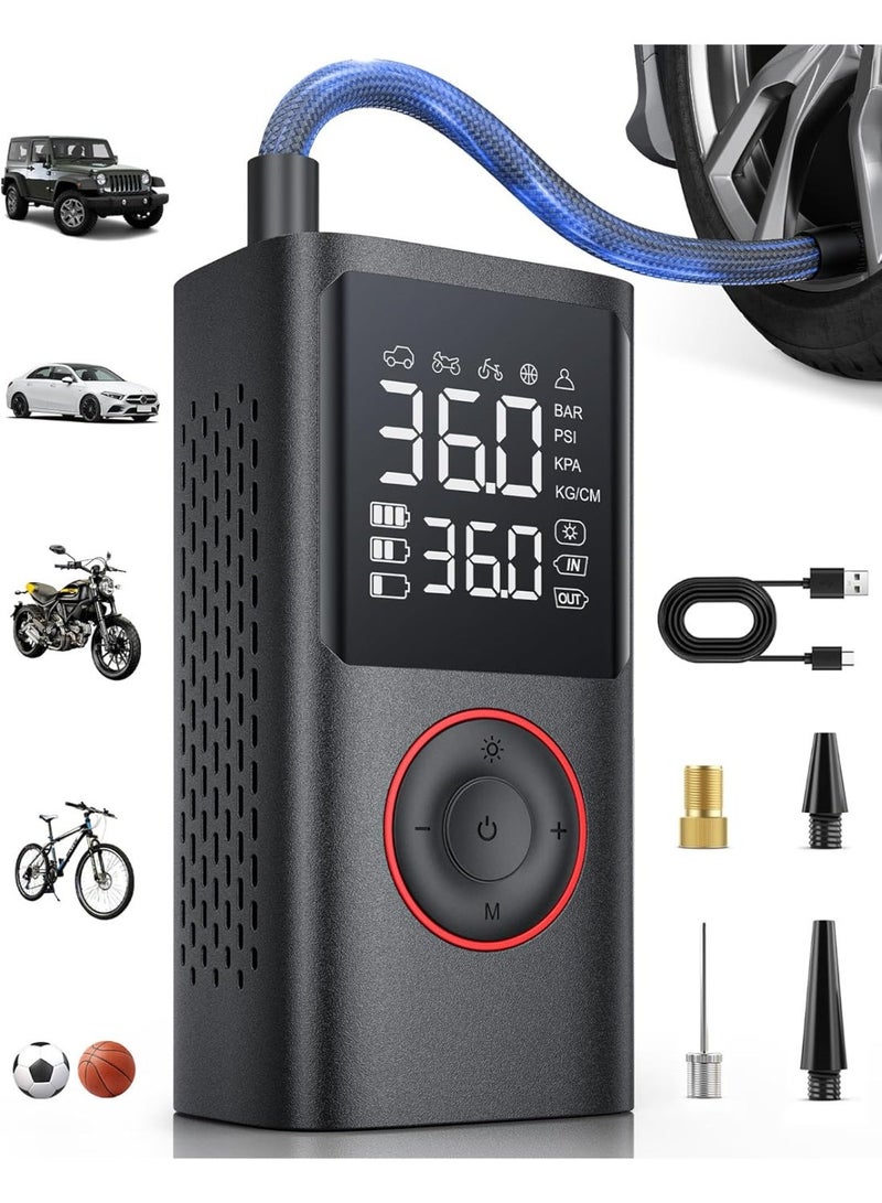 Tire Inflator Portable Air Compressor, 150 PSI Cordless Bike Tire Pump, Air Pump for Auto, Motorcycle, Bicycle, Balls with Pressure Gauge, LED Light & Car Accessories, Black, 4000mAh - Image 1