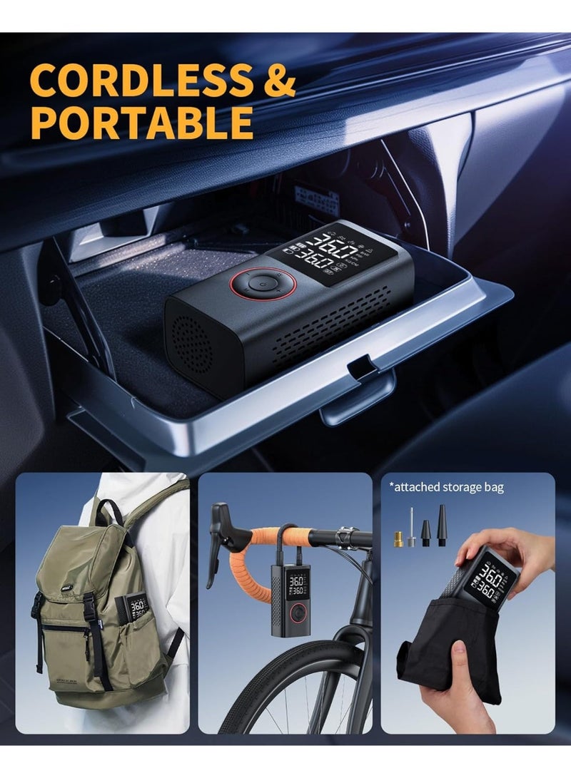 Tire Inflator Portable Air Compressor, 150 PSI Cordless Bike Tire Pump, Air Pump for Auto, Motorcycle, Bicycle, Balls with Pressure Gauge, LED Light & Car Accessories, Black, 4000mAh - Image 4