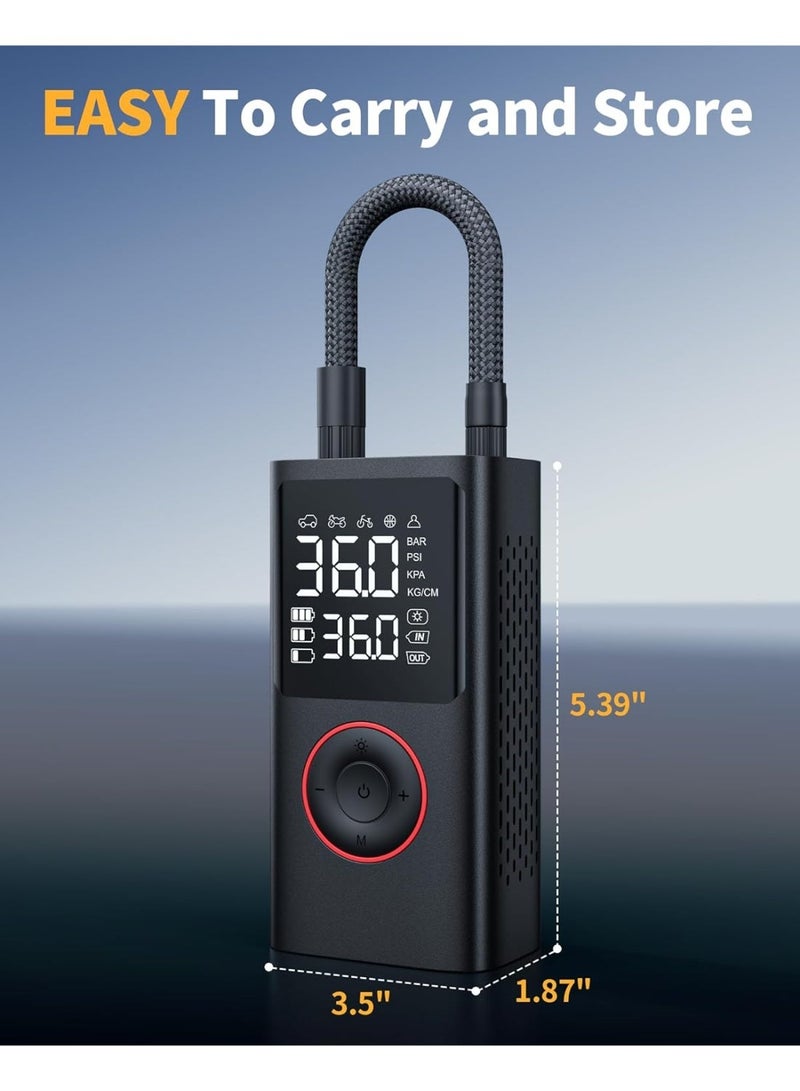 Tire Inflator Portable Air Compressor, 150 PSI Cordless Bike Tire Pump, Air Pump for Auto, Motorcycle, Bicycle, Balls with Pressure Gauge, LED Light & Car Accessories, Black, 4000mAh - Image 2