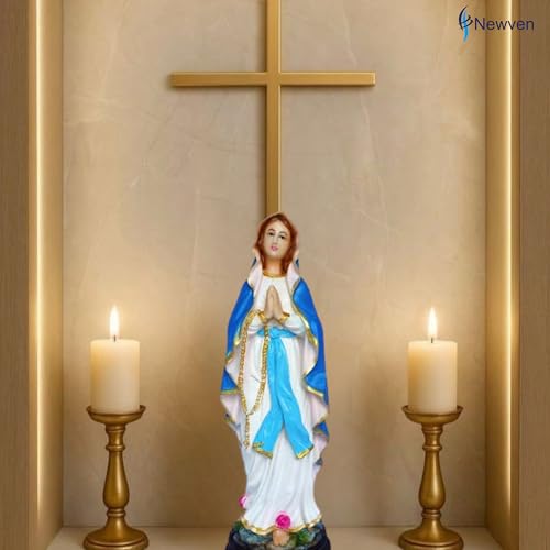 Newven PolyMarble 1 Feet Lourdh Mary Showpiece Idol Catholic Wall Decorative Christian Statues Figurine Home Decor Craft House Warming for Living Room, Multicolored (30 cm X 10 cm X 10 cm) - Image 4