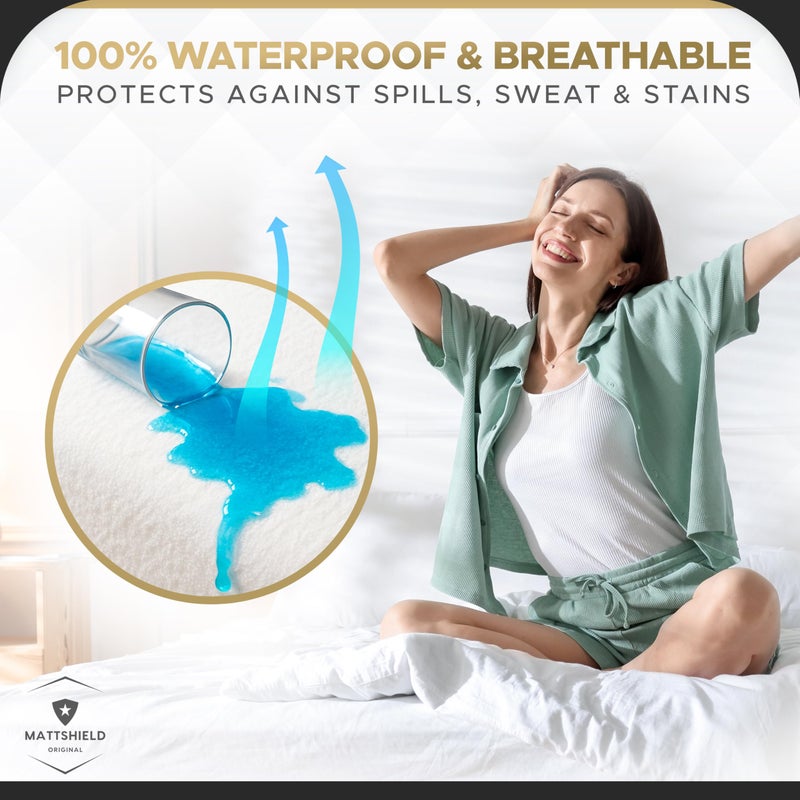 MATTSHIELD ORIGINAL MATTSHIELD Maximum 3-Piece Kit - Waterproof Organic Cotton Terry Mattress Protector Queen + 2 Pillow Protectors - Fitted with Stretchable Pockets - Skin-Friendly, Breathable Mattress Cover - Image 3