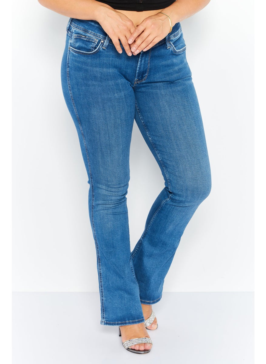 Pepe Jeans - Women Flare Fit Washed Denim Jean, Blue - Image 1