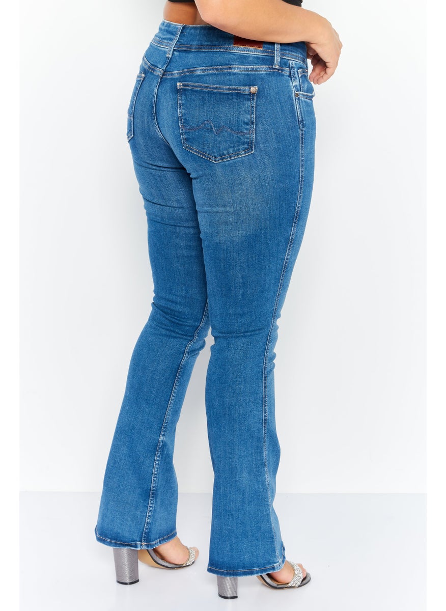 Pepe Jeans - Women Flare Fit Washed Denim Jean, Blue - Image 1