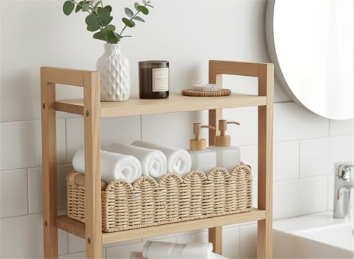 CubesLand Bathroom Basket Organizer, Toilet Tank Paper Storage Baskets 2-Pack, Scalloped Decorative Basket for Countertop w/Handle, Wicker Basket for Bathroom Decor, Home Decor, Living Room, Beige - Image 4