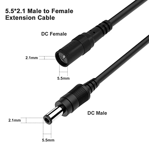 WILDHD DC Power Extension Cable, 33ft 2Pack 2.1mmx5.5mm DC Plug Power Supply Adapter Extension Cord 20AWG Power Cord Compatible with 12V,24V Wireless CCTV IP Security Camera,Led Strip Lights(2pcs Black) - Image 3