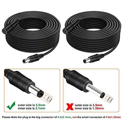 WILDHD DC Power Extension Cable, 33ft 2Pack 2.1mmx5.5mm DC Plug Power Supply Adapter Extension Cord 20AWG Power Cord Compatible with 12V,24V Wireless CCTV IP Security Camera,Led Strip Lights(2pcs Black) - Image 2