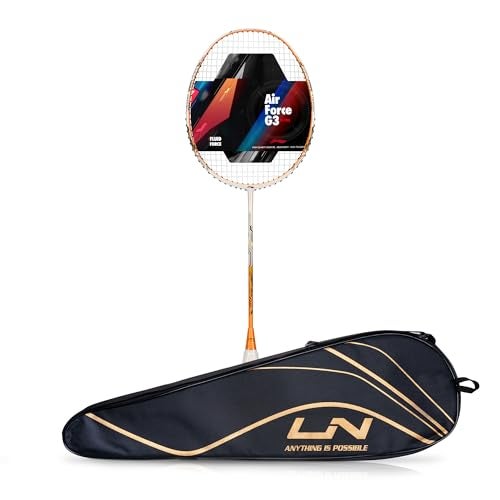 Li-Ning Air-Force G3 Carbon Fibre Badminton Racket for Adults | Premium Shuttle Racquet with Protective Full Cover | Expertly Strung for Maximum Power (White/Light Orange/Black) - Image 1