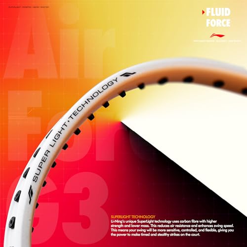 Li-Ning Air-Force G3 Carbon Fibre Badminton Racket for Adults | Premium Shuttle Racquet with Protective Full Cover | Expertly Strung for Maximum Power (White/Light Orange/Black) - Image 5