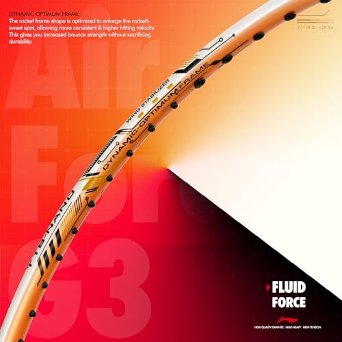 Li-Ning Air-Force G3 Carbon Fibre Badminton Racket for Adults | Premium Shuttle Racquet with Protective Full Cover | Expertly Strung for Maximum Power (White/Light Orange/Black) - Image 3