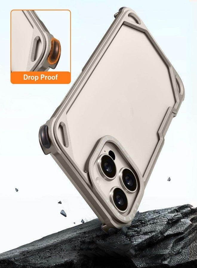 أوتس باسف جراب حماية OATSBASF لهاتف iPhone 16 Pro مقاس 6.3 بوصة، مصنوع من المعدن والألومنيوم، بتصميم نحيف بدون غطاء خلفي، متوافق مع MagSafe، يوفر حماية من الصدمات في الزوايا الأربع، جراب هاتف بتصميم بسيط بدون إطار، مصنوع من التيتانيوم الطبيعي. - Image 5