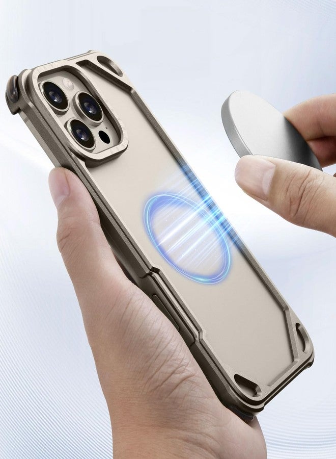 أوتس باسف جراب حماية OATSBASF لهاتف iPhone 16 Pro مقاس 6.3 بوصة، مصنوع من المعدن والألومنيوم، بتصميم نحيف بدون غطاء خلفي، متوافق مع MagSafe، يوفر حماية من الصدمات في الزوايا الأربع، جراب هاتف بتصميم بسيط بدون إطار، مصنوع من التيتانيوم الطبيعي. - Image 3