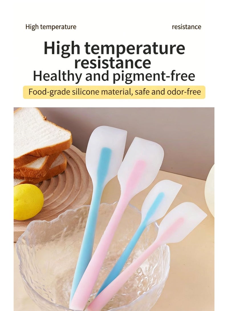 One-Piece Silicone Spatula, Food-Grade Baking Tool, 4-Pack (Small Blue + Small Pink + Large Blue + Large Pink) - Image 1