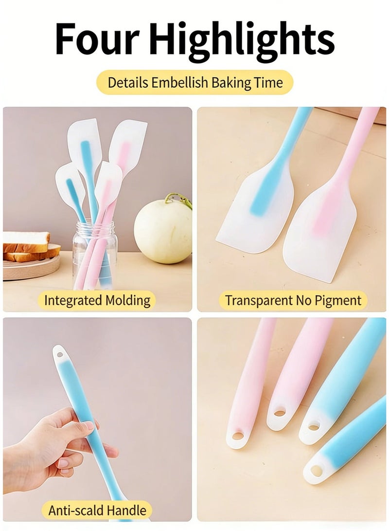One-Piece Silicone Spatula, Food-Grade Baking Tool, 4-Pack (Small Blue + Small Pink + Large Blue + Large Pink) - Image 3