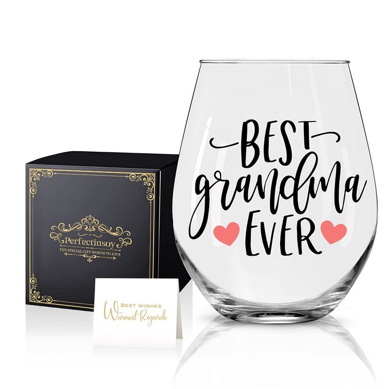 Perfectinsoy Best Grandma Ever Funny Wine Glass with Gift Box Grandma Gifts Grandmother Presents from Granddaughter Grandmother Mom Gifts for Birthday Mothers Day Wine Glass