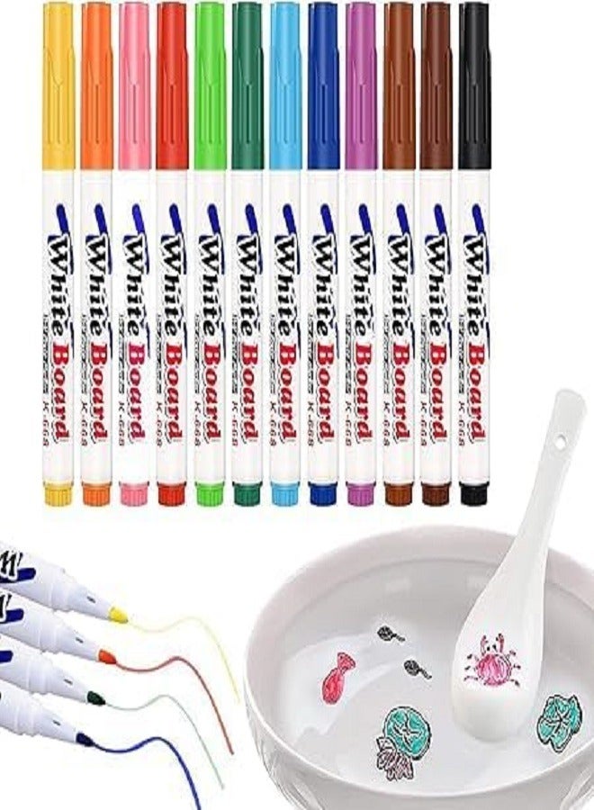 Magical Water Floating Pen, Magical Water Painting Pen, 12 Colours, Erasing Whiteboard Marker Pens, Doodle Water Floating Pens, Magic Water Painting Pen for Kids (Multi-Colour) - Image 1