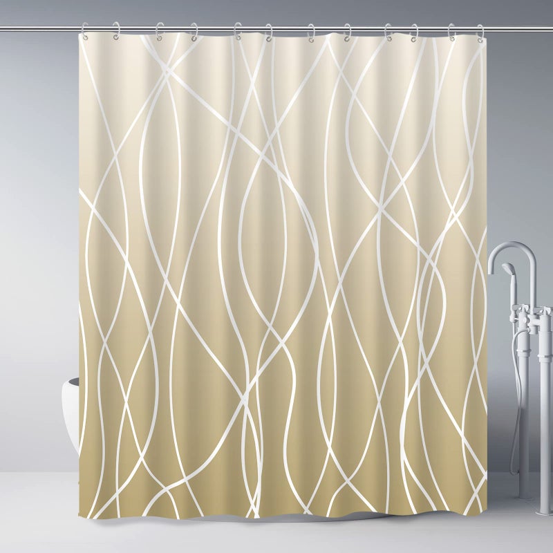 Punkray Ombre Khaki Beige Ivory Shower Curtain for Bathroom with Hooks White Shower Curtain Set Stripe Bath Curtains Decorative Shower Curtains Water Repellent Washable  72x72 - Image 1