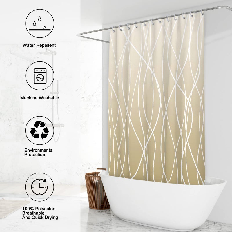 Punkray Ombre Khaki Beige Ivory Shower Curtain for Bathroom with Hooks White Shower Curtain Set Stripe Bath Curtains Decorative Shower Curtains Water Repellent Washable  72x72 - Image 2